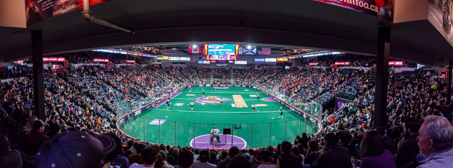 panoramic view of a lacrosse field during a game