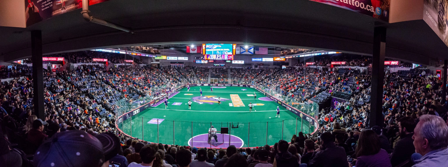panoramic view of a lacrosse field during a game