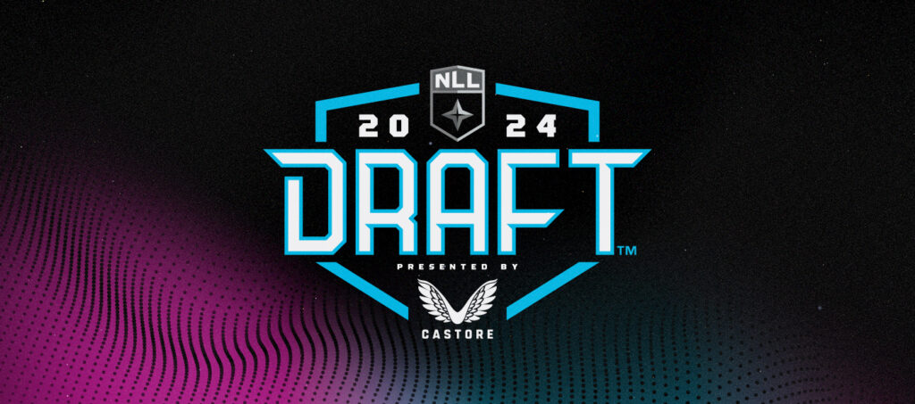 2024 NLL Draft logo presented by Castore on a gradient background.