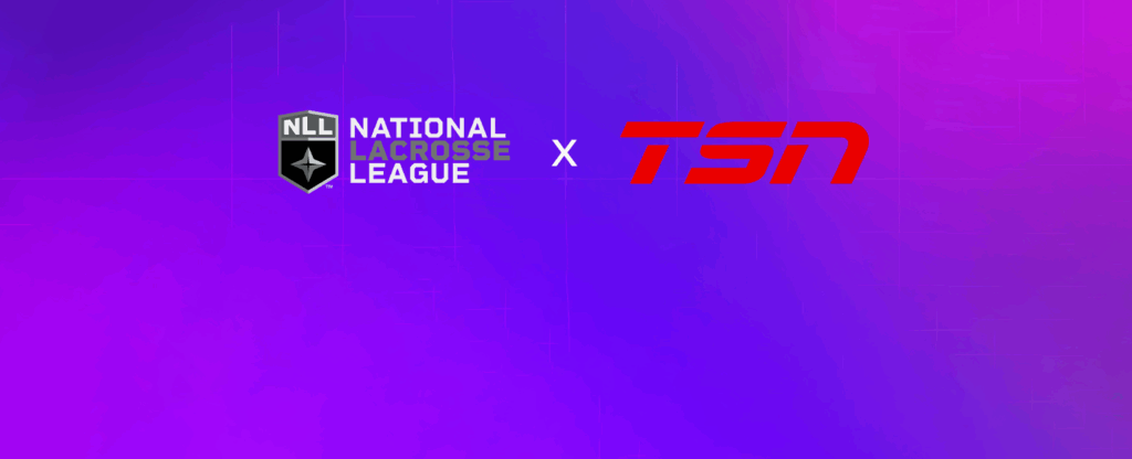 NLL and TSN partnership announcement, vibrant purple gradient background