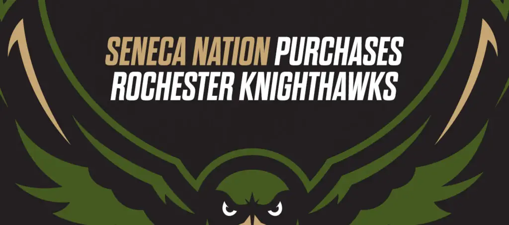 Seneca Nation purchases Rochester Knighthawks, Hawk logo below text