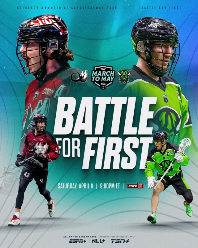 First place is on the line tonight 👀

🥍 @coloradomammoth vs. @saskrush 
📺 9:00 PM ET on ESPNU