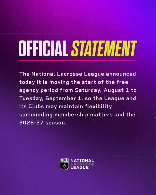 NLL free agency will begin on September 1st.