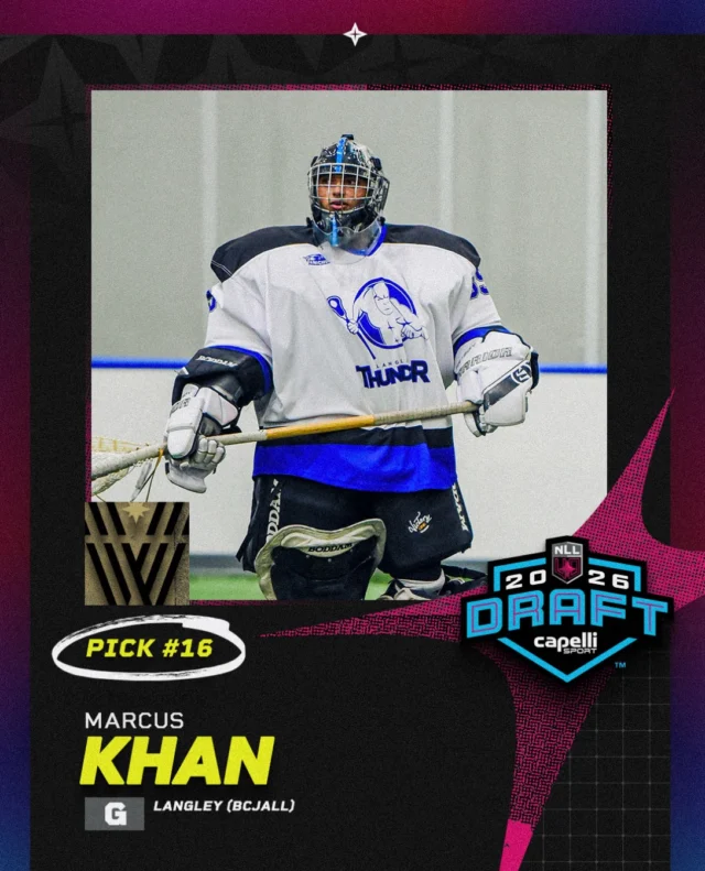 The Vancouver Warriors select Goalie Marcus Khan with the 16th overall pick in the 2026 NLL Entry Draft!