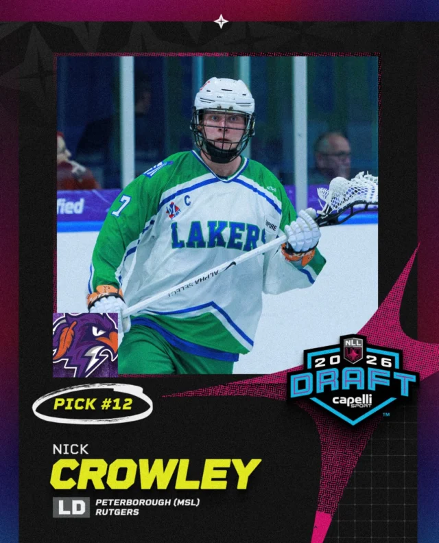 With the 12th overall pick in the 2026 NLL Entry Draft, the Halifax Thunderbirds select Nick Crowley!