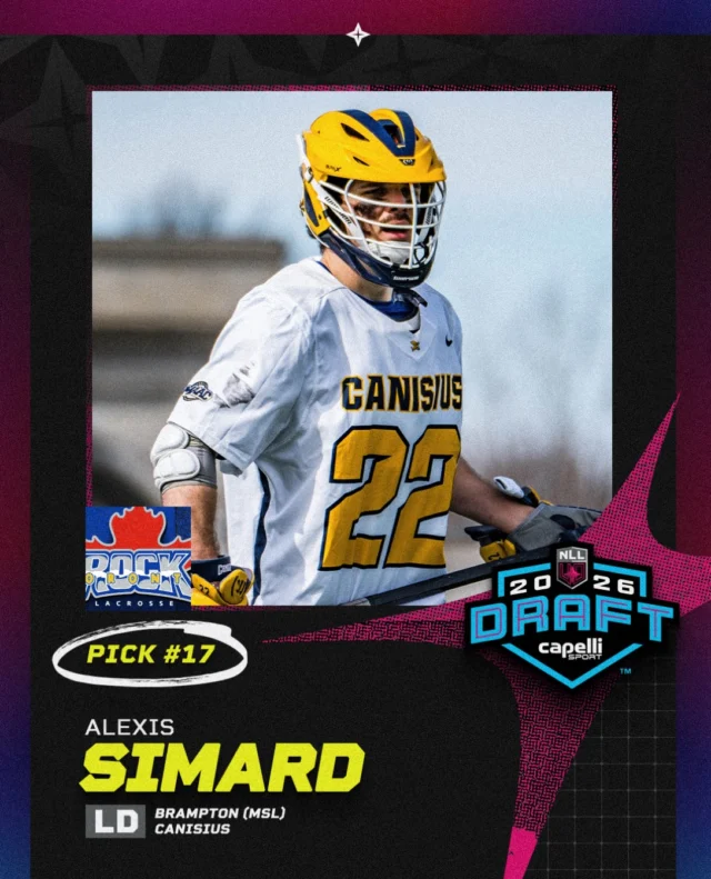 With the 17th overall pick in the 2026 NLL Entry Draft, the Toronto Rock select Alexis Simard!