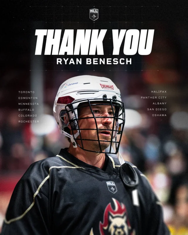 From first overall pick to one of the game’s greats. 👏

Ryan Benesch has announced his retirement after 19 years in the National Lacrosse League, scoring 633 goals across 323 regular-season and playoff games.

Thank you, @beniboi21. 👏